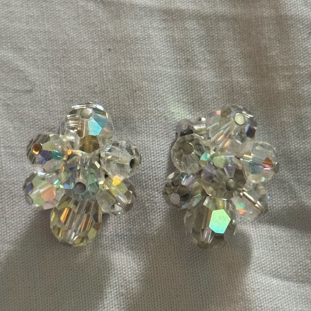 SHERMAN iridescent crystal flower clip-on earrings